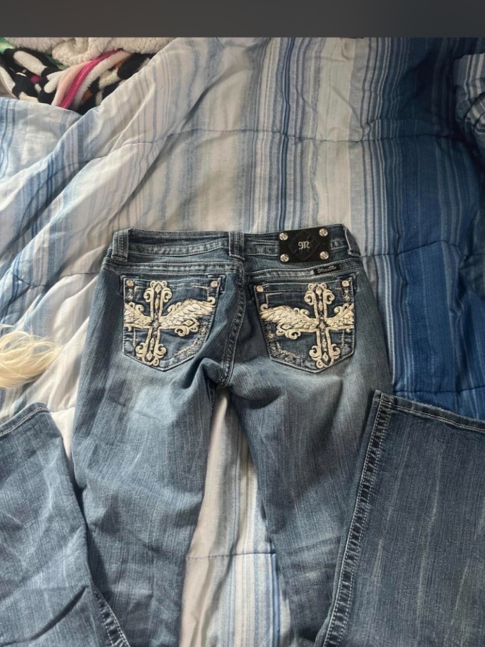 Miss Me Light Blue Embroidered Cross Bootcut Jeans
